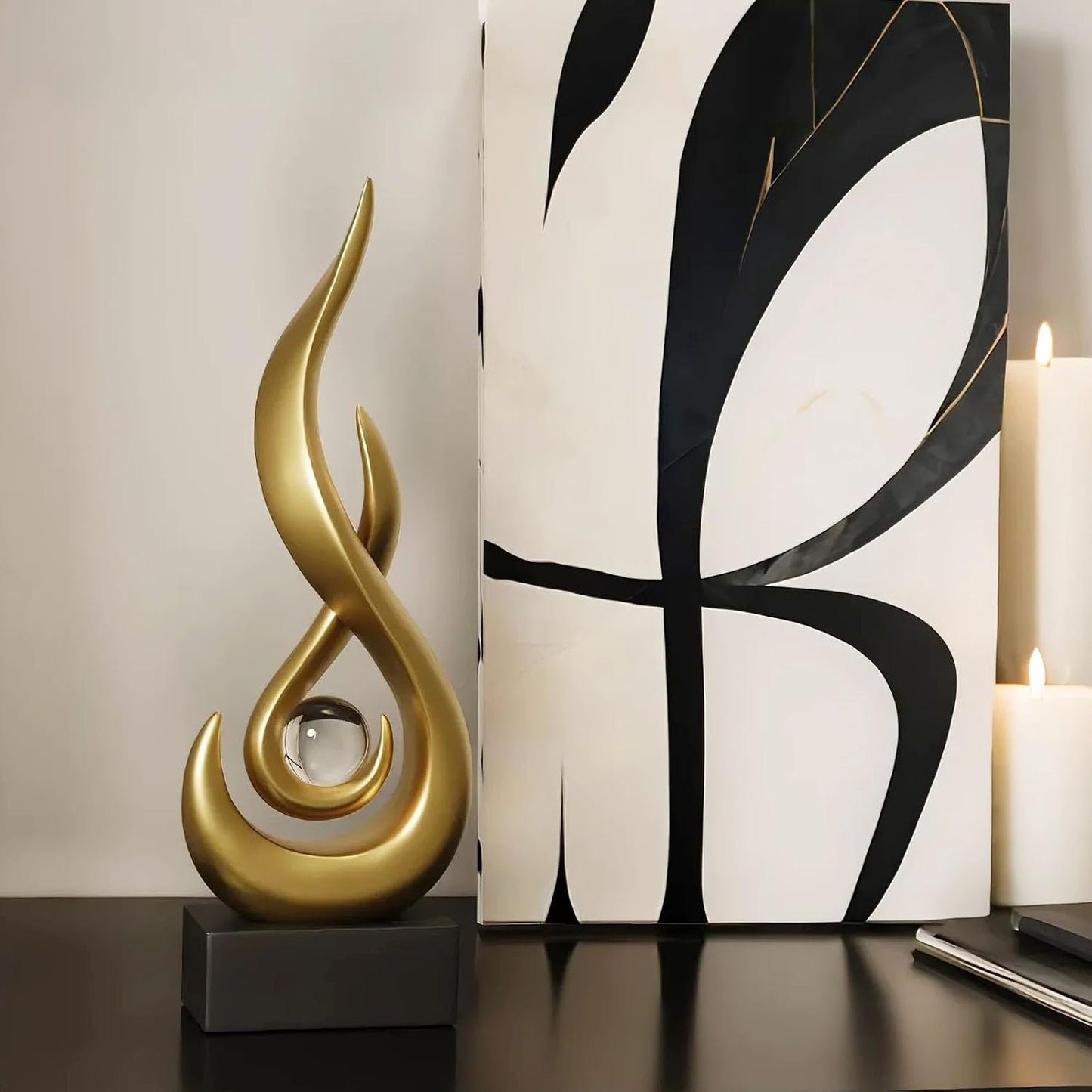 Modern Flame Sculpture Decor Flame Statue / Small Gold