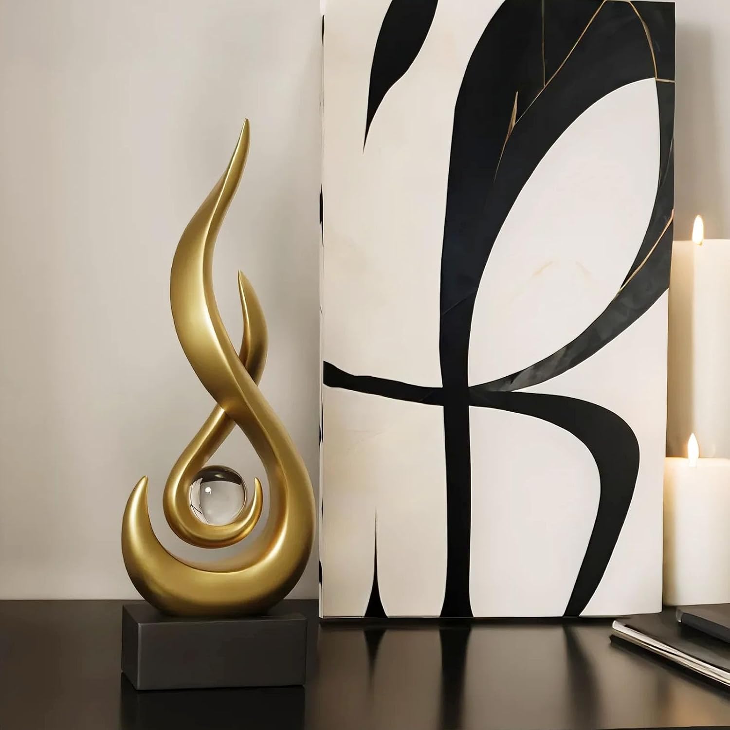 Modern Flame Sculpture Decor Flame Statue / Small Gold