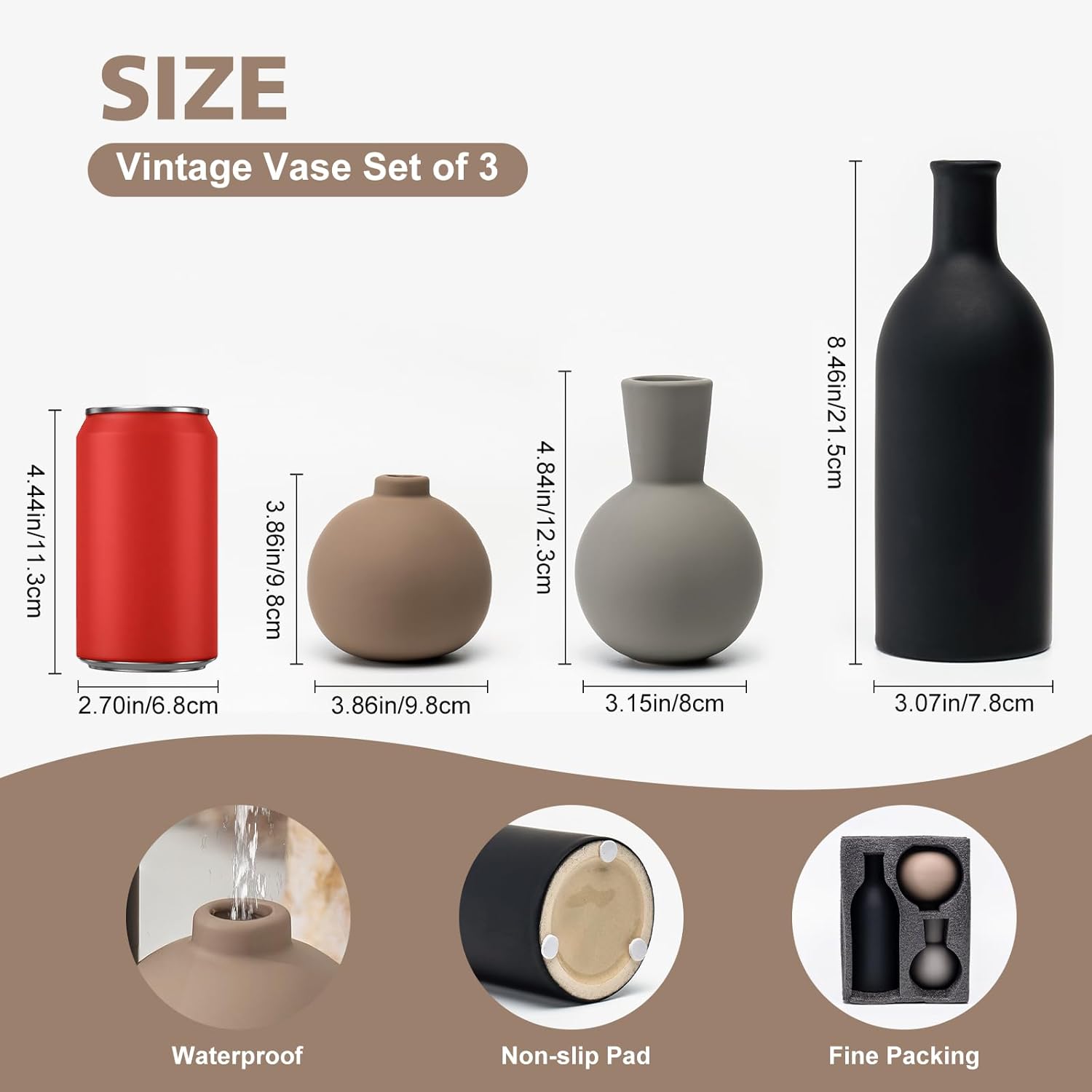 Ceramic Vase / Black Mix Set - Gray / Set of 3