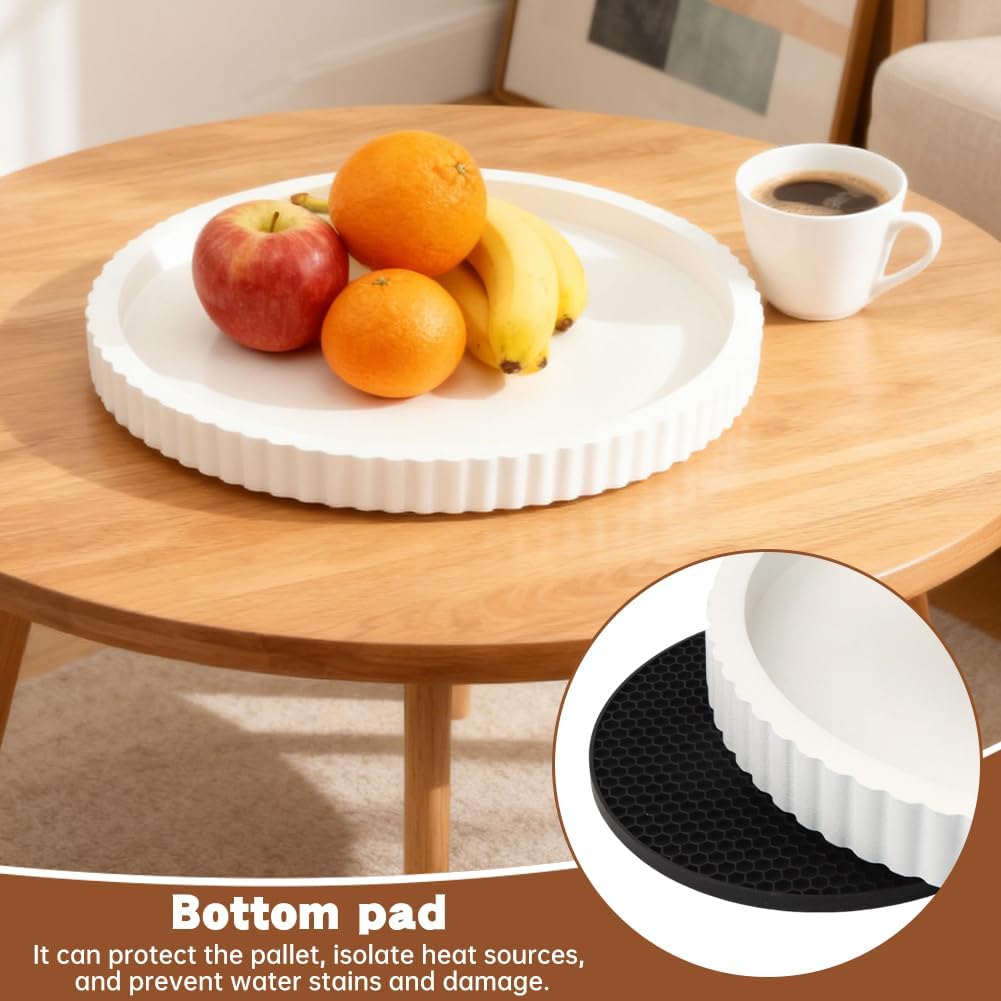 Decorative Tray & Coaster Set / White / Set of 2