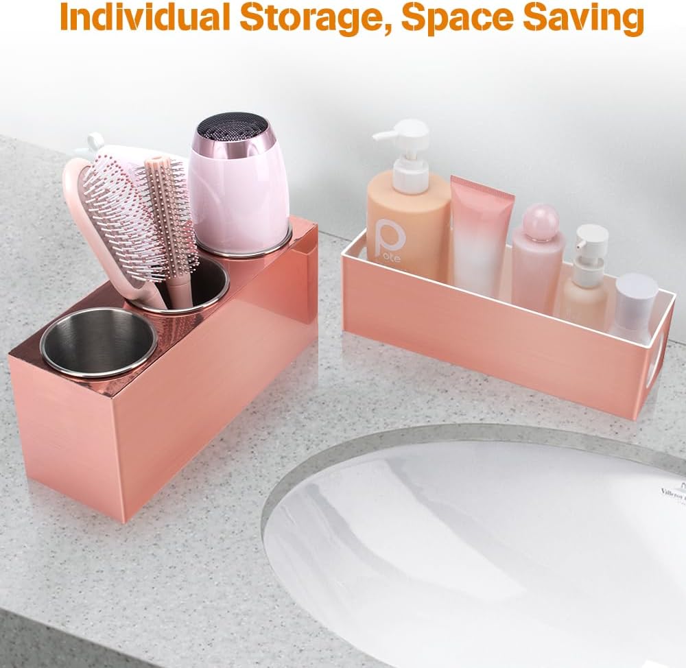 GFWARE Hot Hair Styling Tool Organizer with 3 Stainless Steel Cups, Pink | Bathroom Vanity Organizer Storage, Hair
