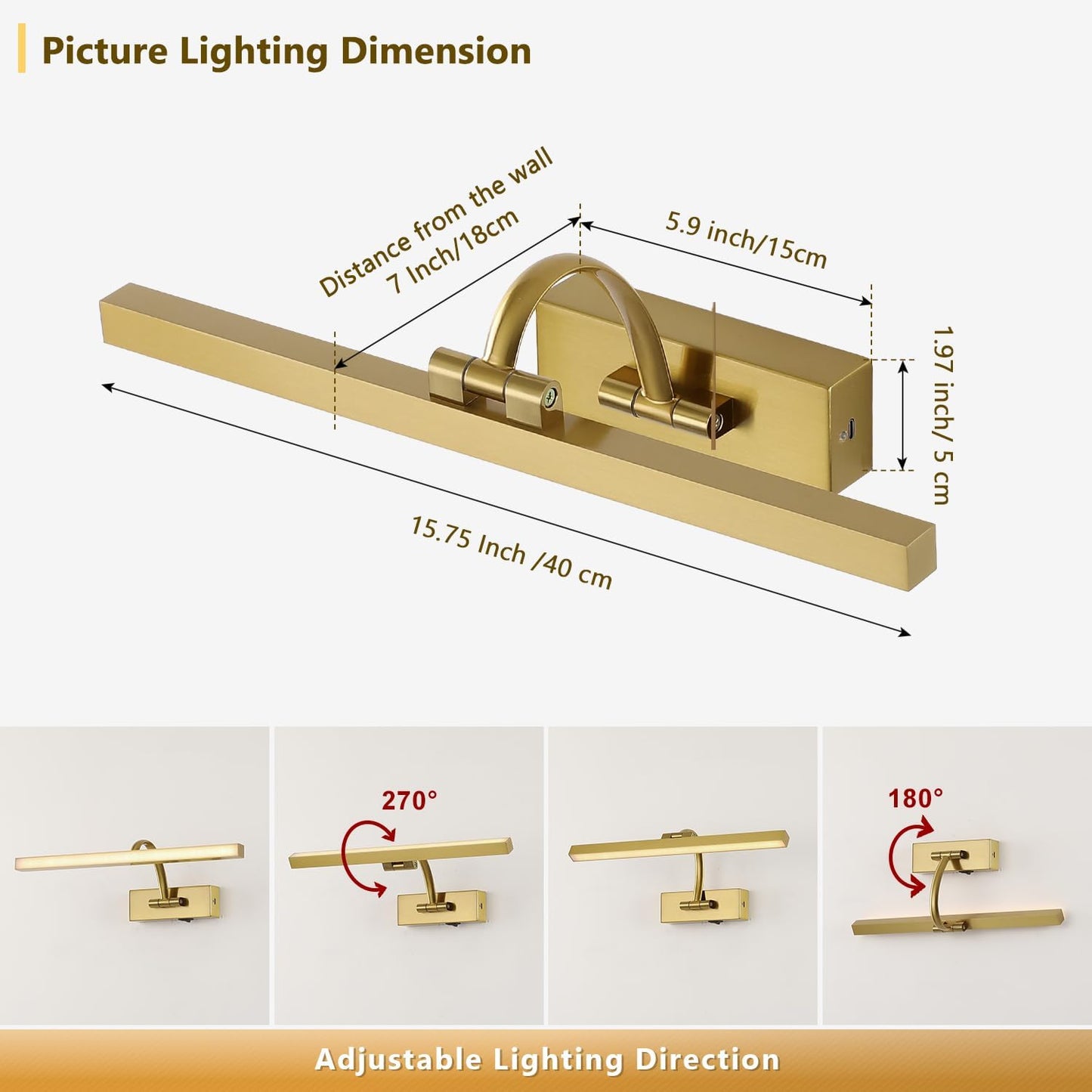 DESOOP Picture Lights for Wall Battery Operated, Brass Art Lighting for Paintings with Remote and Timer, Wireless