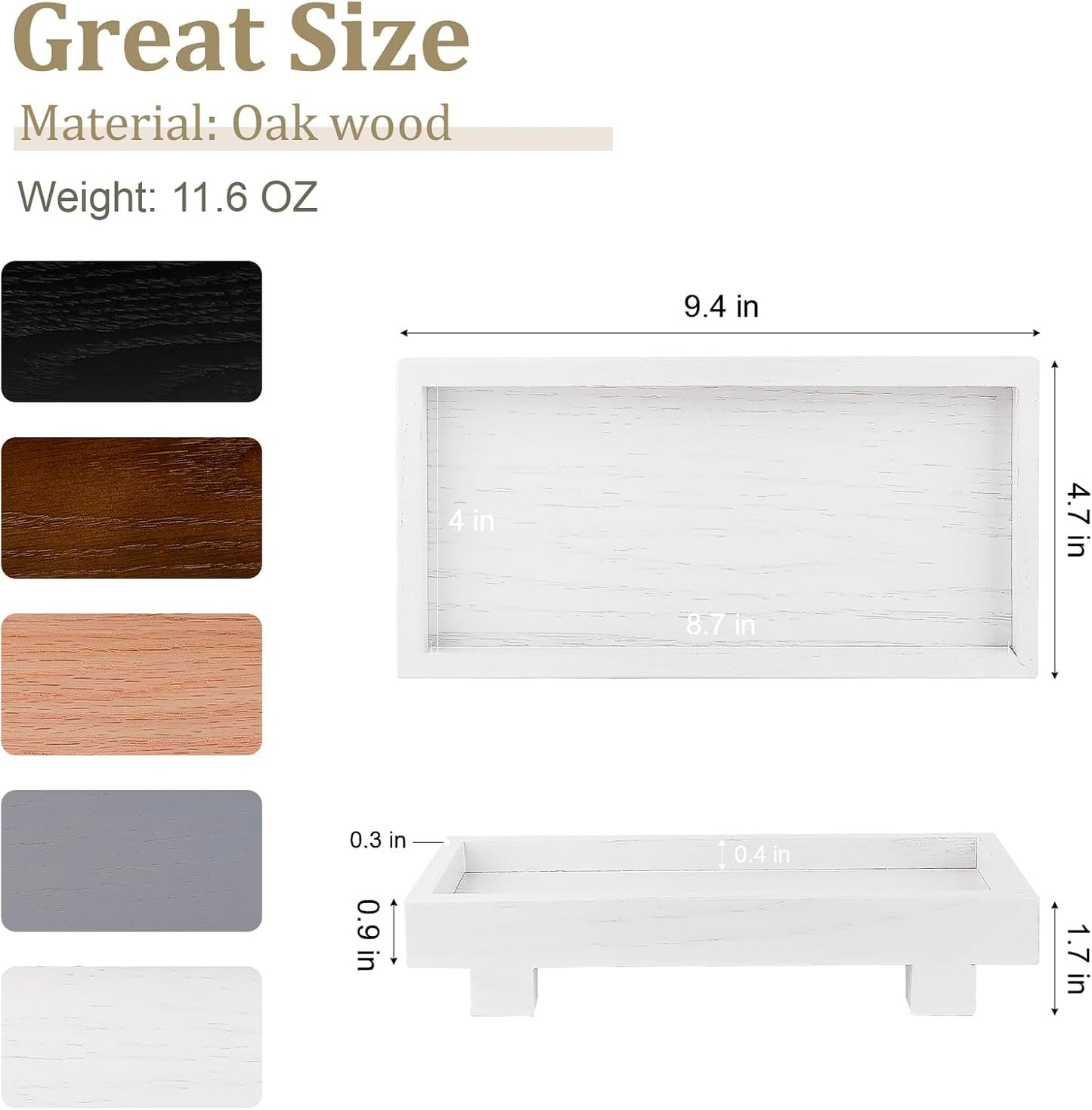 Decorative Tray Small Pedestal Stand Farmhouse Bathroom Decor Wooden Riser / White / 9.4 x 4.7 x 1.7