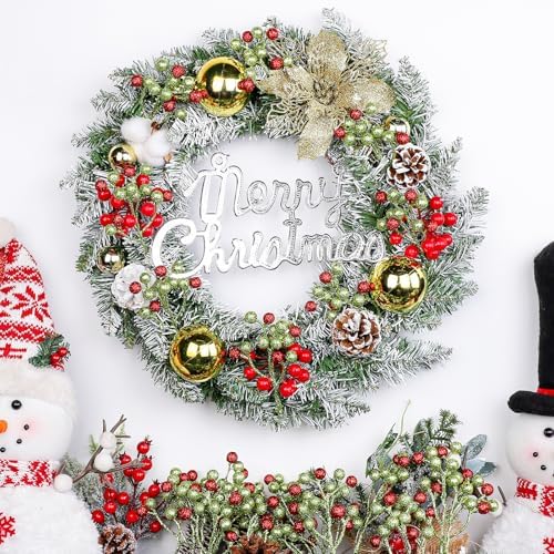 Fangoo 20 Pack 7 Inch Artificial Green Red Berry Picks for Christmas Tree Burgundy Green Red Berries Stems Holly Berry Branches Ornaments Wreath Crafts Wedding Holiday Season Winter Home Decor