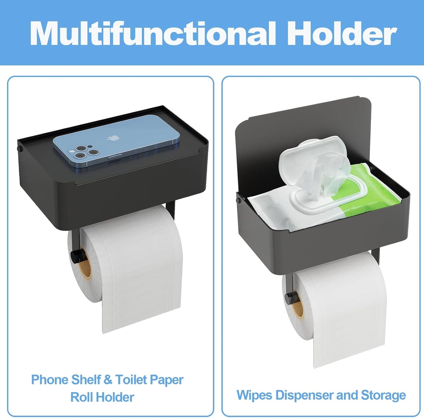JUYSON Toilet Paper Holder with Shelf, Flushable Wipes Dispenser Fits for Bathroom Wipe Storage, Keep Your Wipes Hidden