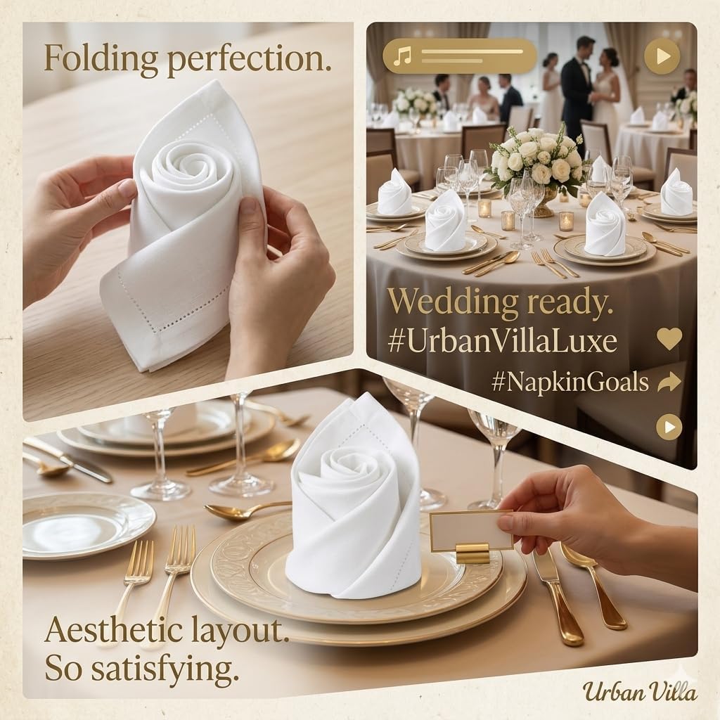 Urban Villa Hemstitch Cloth Dinner Napkins Cotton 20”x20” (Set of 6)-White