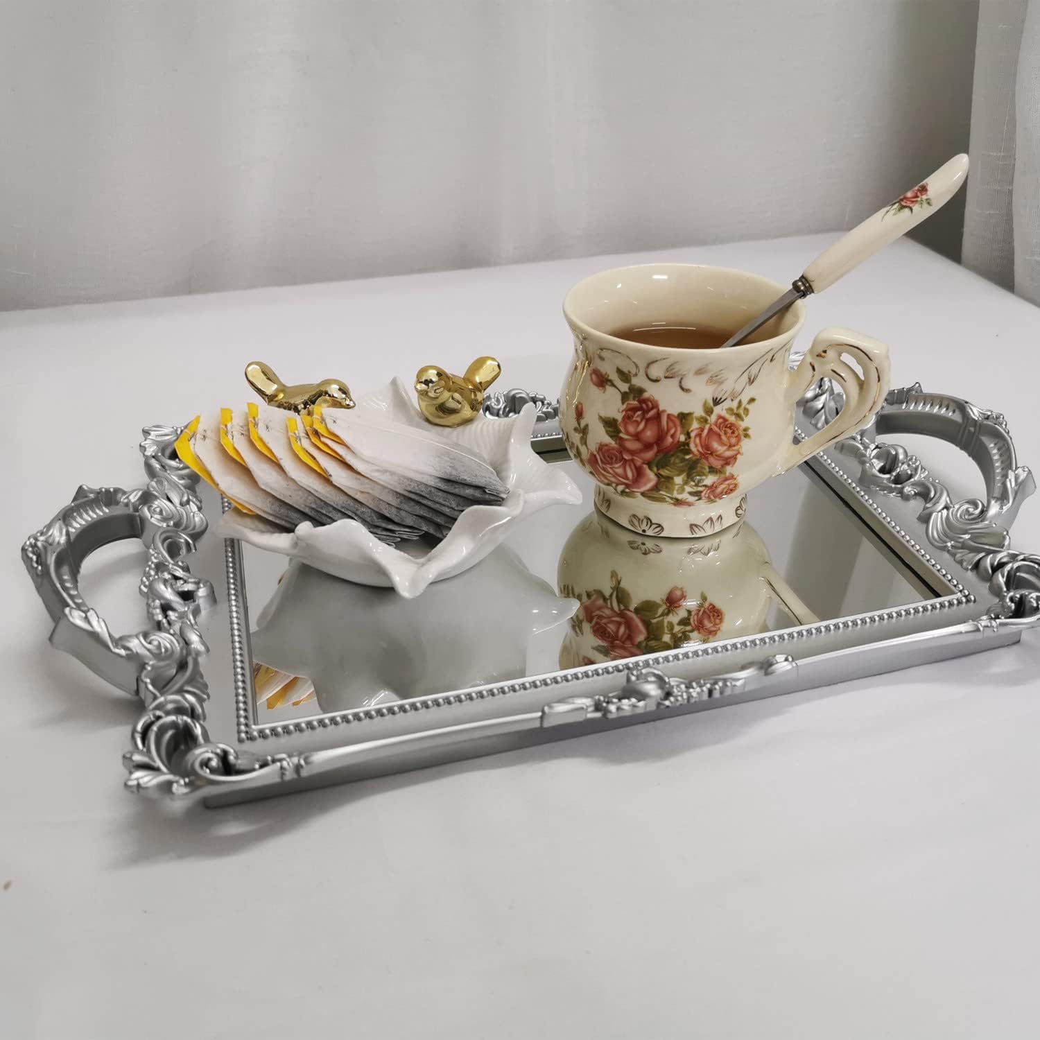 Serving Tray / Makeup Organizer / Silver / 13 x 7.8
