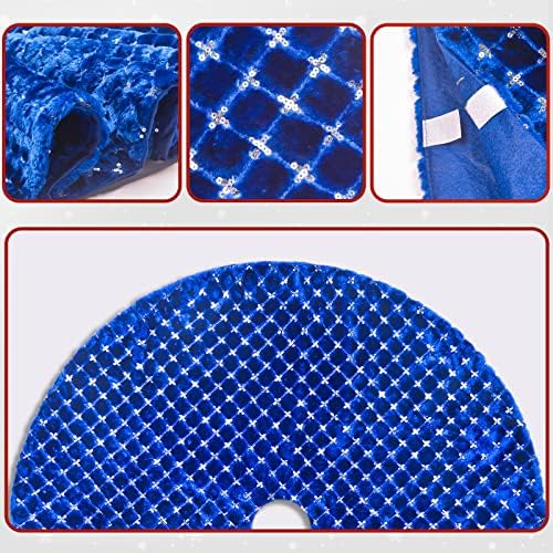 Christmas Tree Skirt Blue 36 Inch Faux Fur with Silver Sequins Soft Thick Plush Tree Skirt for Christmas Holiday Home Decoration