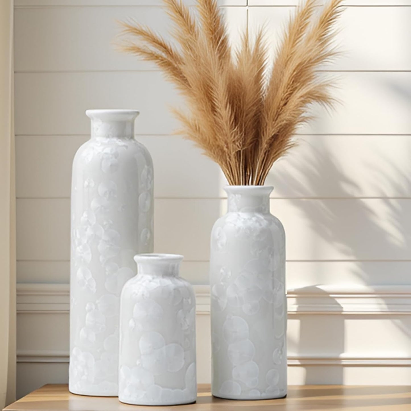 Modern Ceramic Vase / Crystalline Glaze White / Set of 3