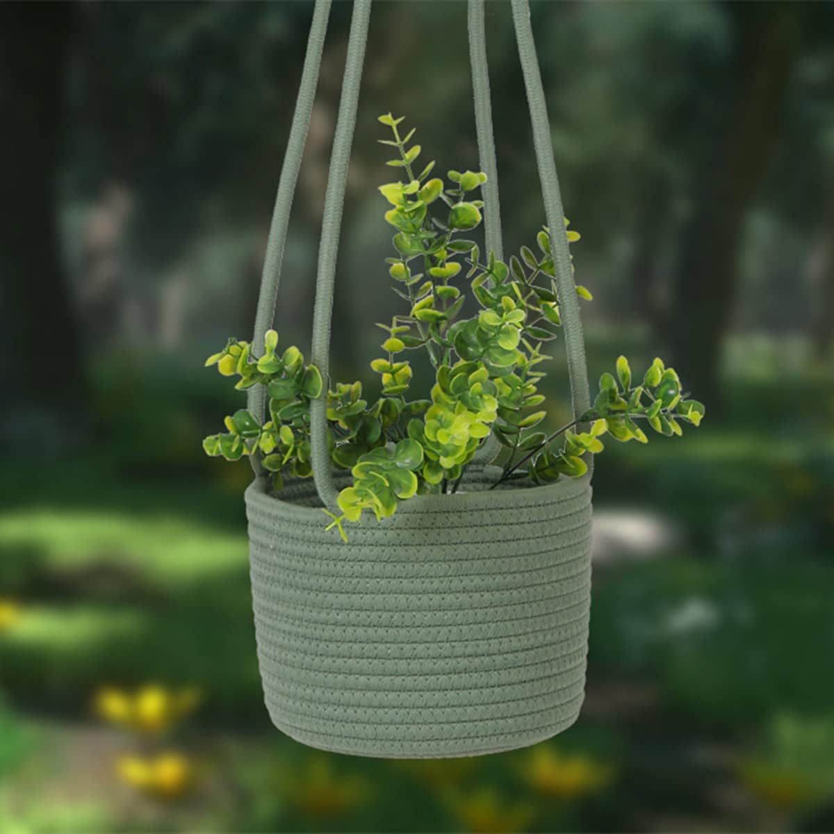 Hanging Planter Basket Jute Rope Woven Plant Hangers Indoor Hanging Plant Holder Up to 7 / Green