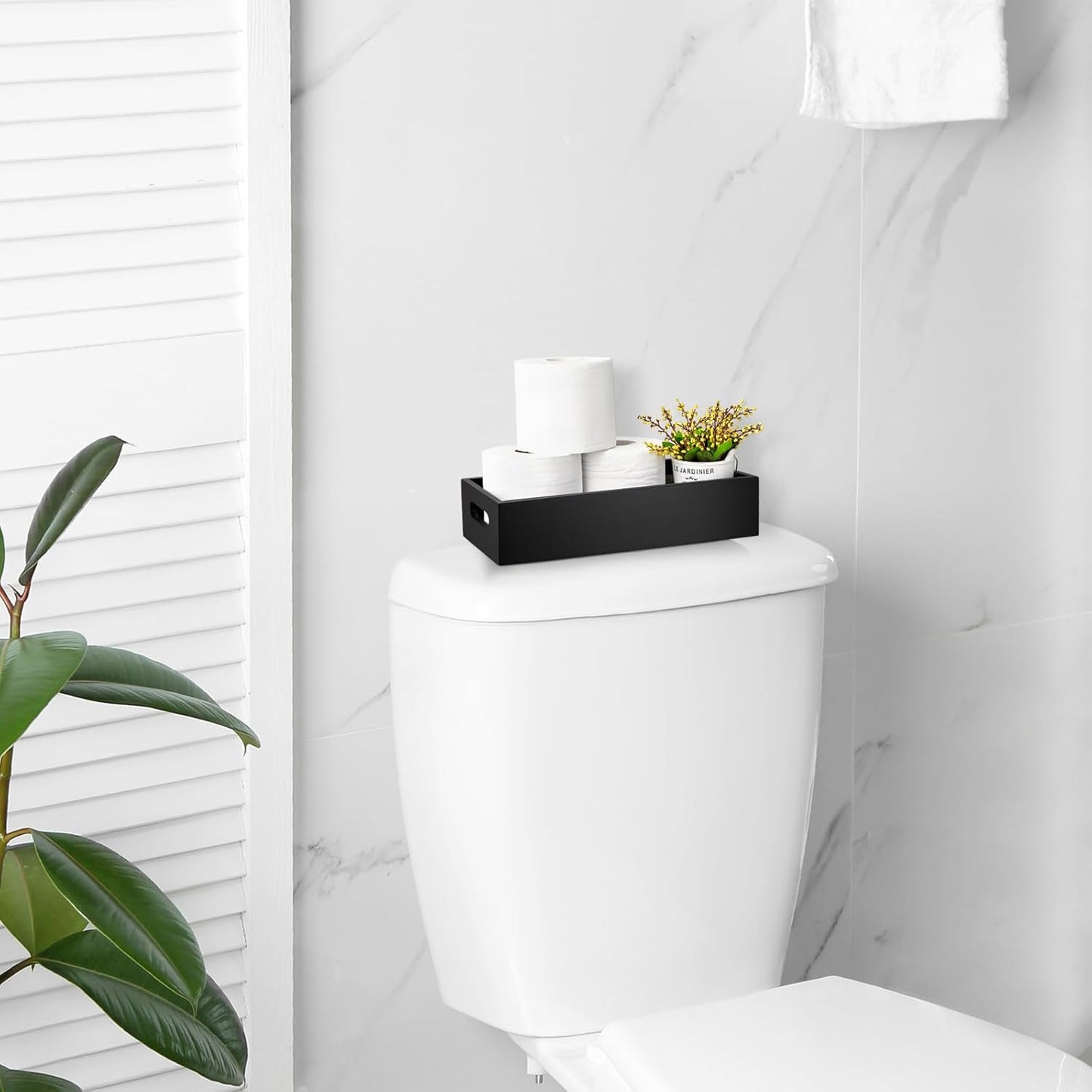 Wooden Toilet Tank Paper Basket / 13 Inch / Black