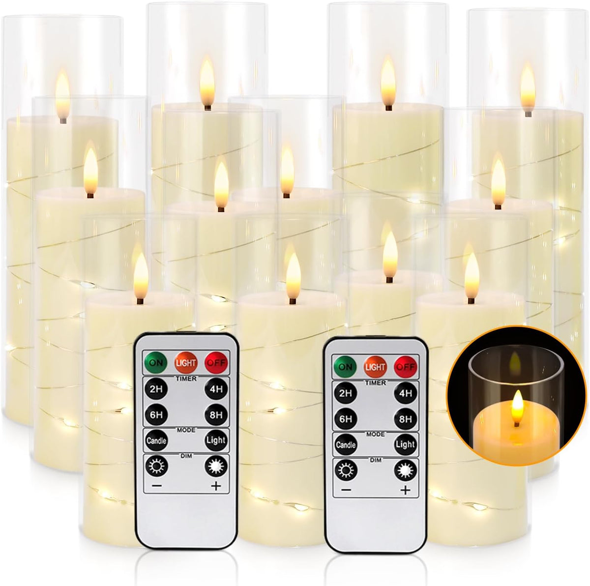 YOROXRG Flickering Flameless Candles Battery Operated with Remote, LED Pillar Candles with Realistic Moving Wick for
