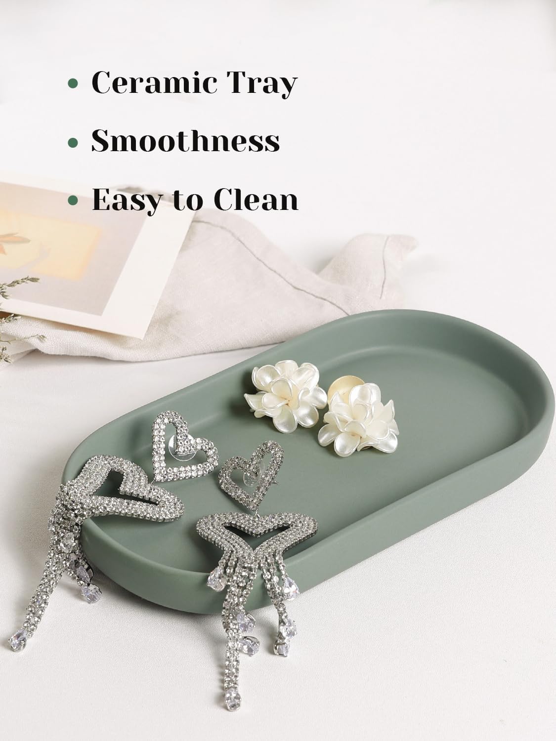 7" Ceramic Bathroom Vanity Tray- Bathroom Organizer Countertop Tray for Perfume / Green