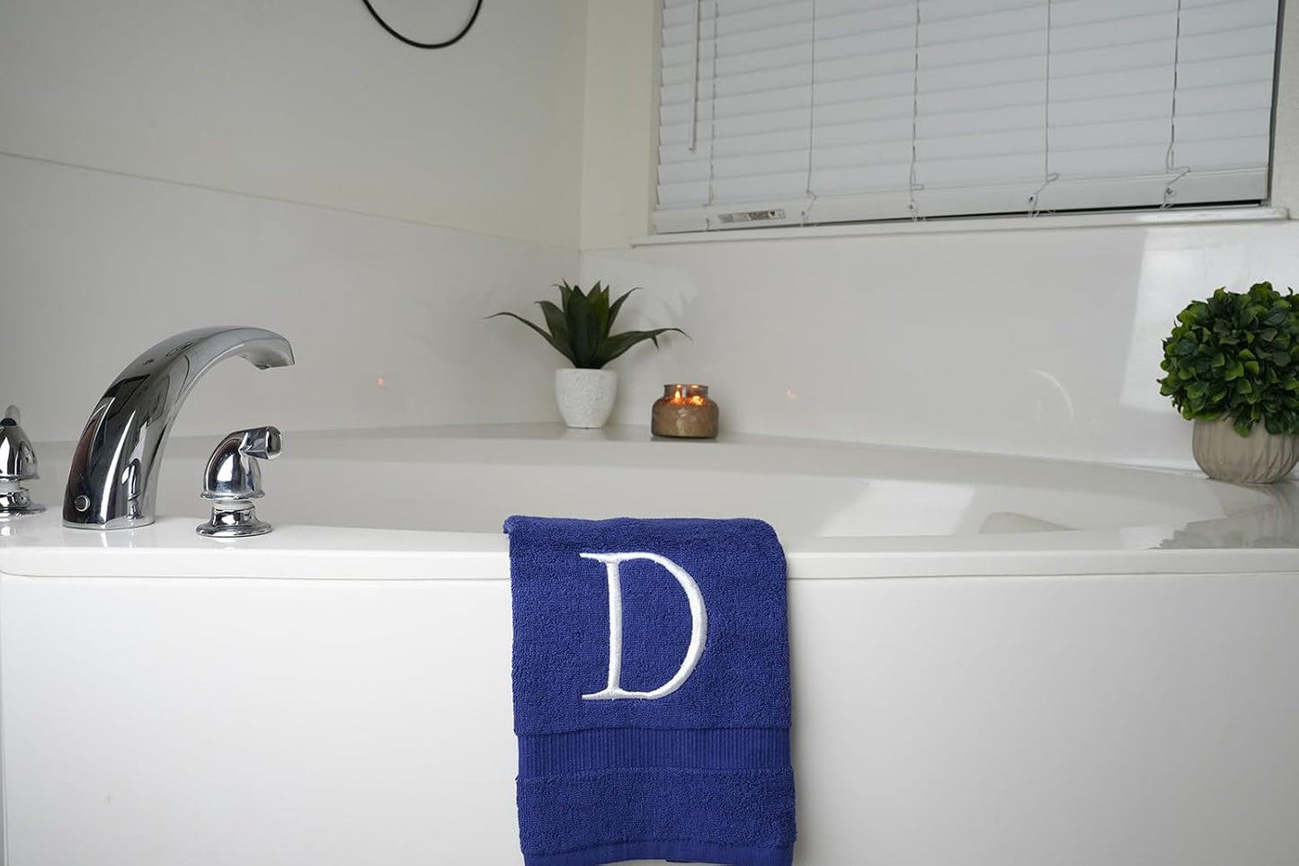 Navy with White Monogrammed Hand Towels for Bathroom - Set of 2 Letter D | Luxury Hotel Quality Initial Towels For