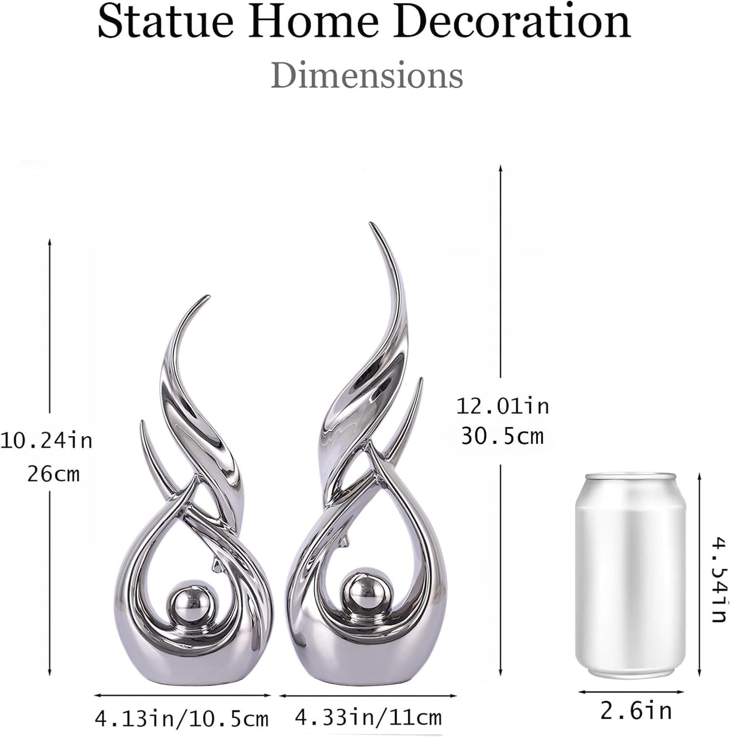 Ceramic Statues / Modern Abstract Art Sculptures / Silver / Set of 2