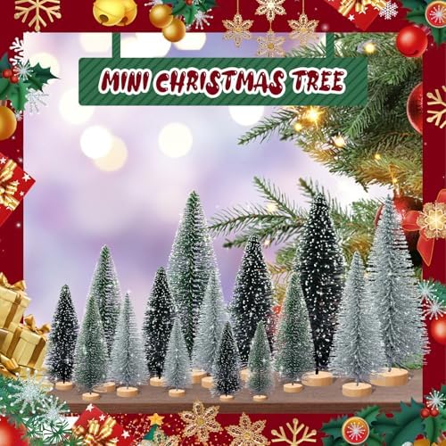 30pcs Tiny Christmas Trees for Christmas Decorations, Mini Artificial Christmas Tree Small with Snowflakes Bottle Brush Trees for Christmas Decor Party Home Table Top Winter Crafts Decorations