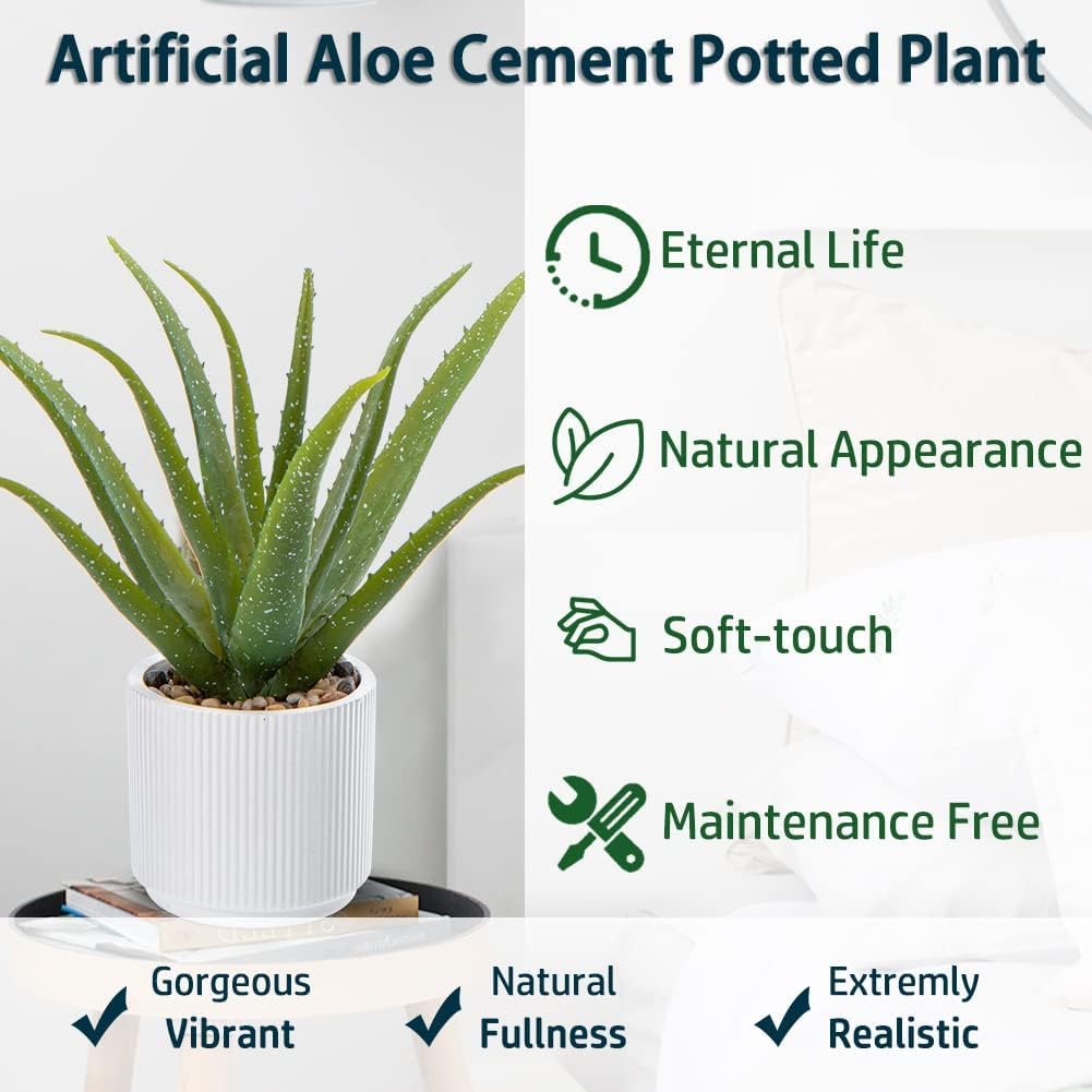 Ceramic Pot Fake Aloe Potted Plant / White-13 / 13 Inch