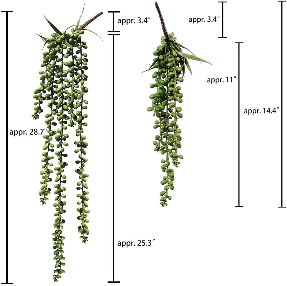 Artificial Hanging Succulents Faux Burro's Tail Picks Trailing String of Pearls / Set of 4