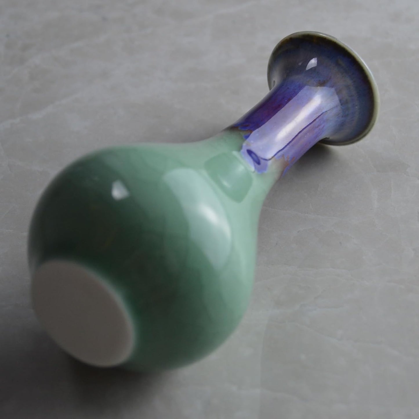 Handcrafted Drop Glaze Crackle Ice Pattern Porcelain Mini Tiny Vase Tear Jar / Gourd, Emerald