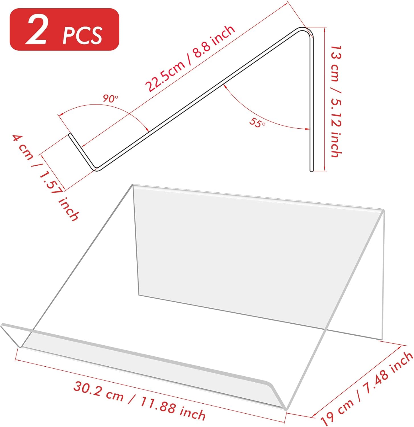 Slightly Elevated Acrylic Book Display Stand / Clear / Set of 2