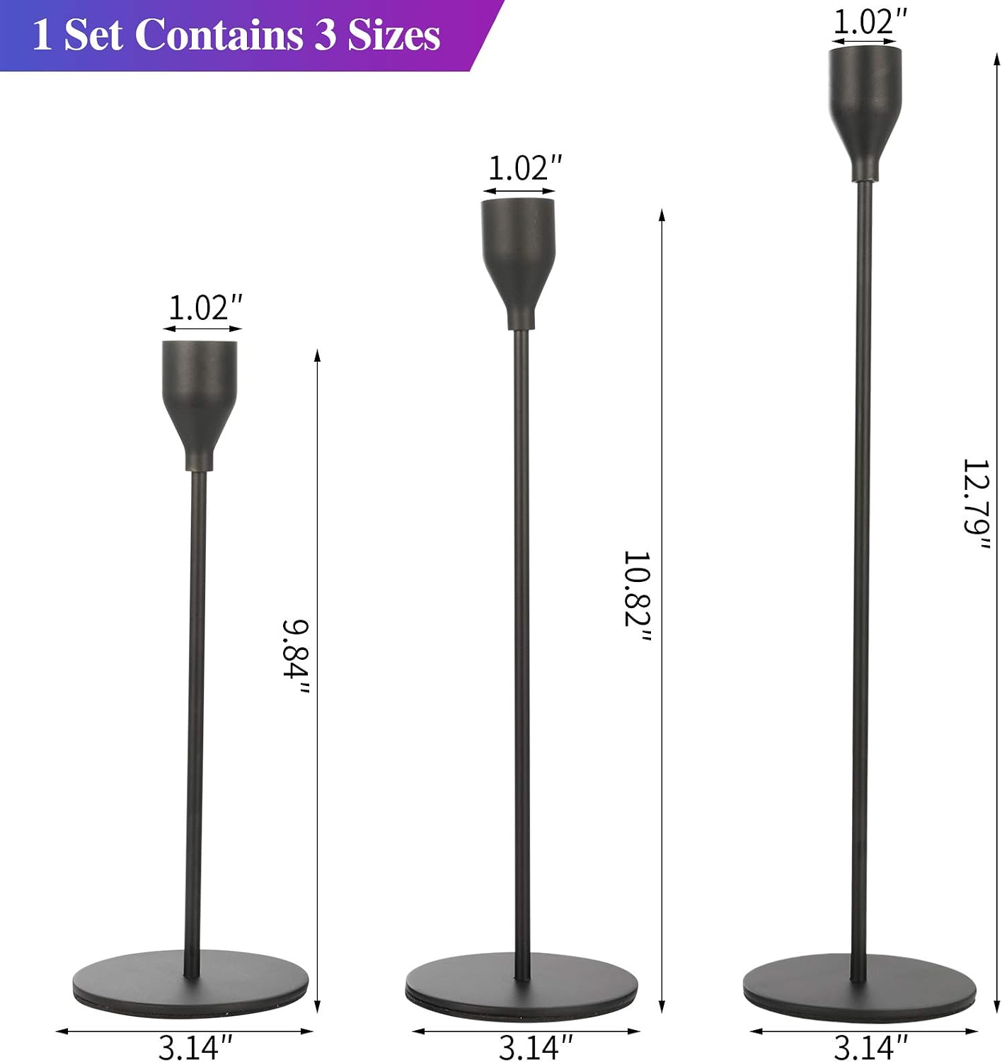 Set of 6 Black Taper Candle Holders Decorative Candlestick Holder for Home Decor, Wedding, Dinning, Party, Anniversary