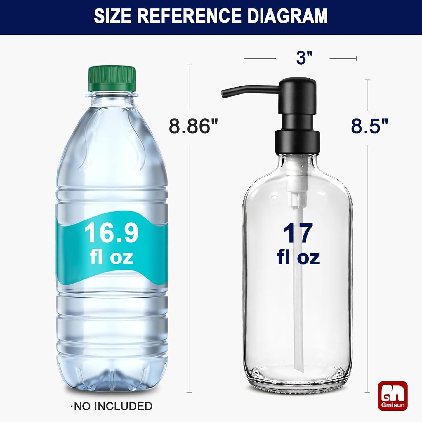 GMISUN Glass Soap Dispenser with Pump, 2 Pack Clear Bathroom Hand Soap Dispenser with Stainless Steel Pump, 17 Fl Oz