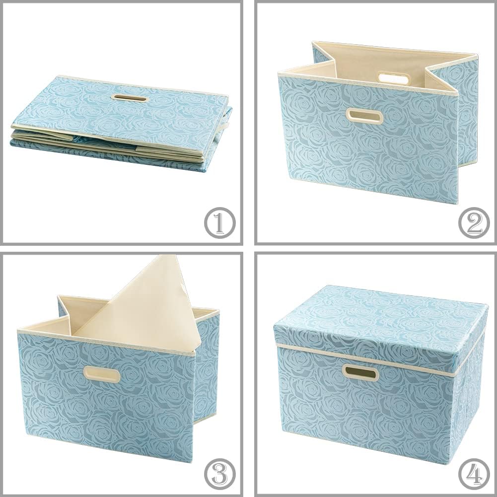 Lid Fabric Decorative Storage Bins Box Organizer Container Basket / Blue / Large