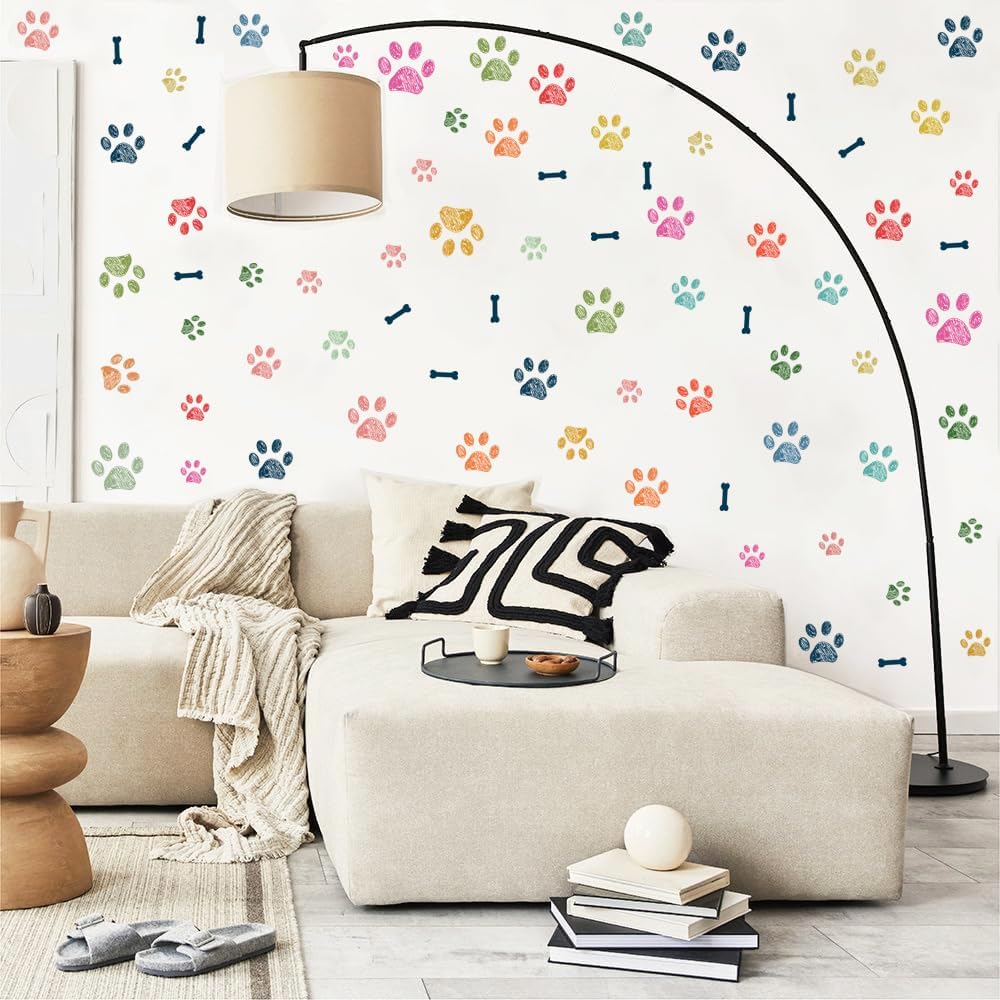 Colorful Doodle Paw Prints Wall Decals Paws Wall Stickers Peel and Stick DIY Paws Wall Decor / Dog