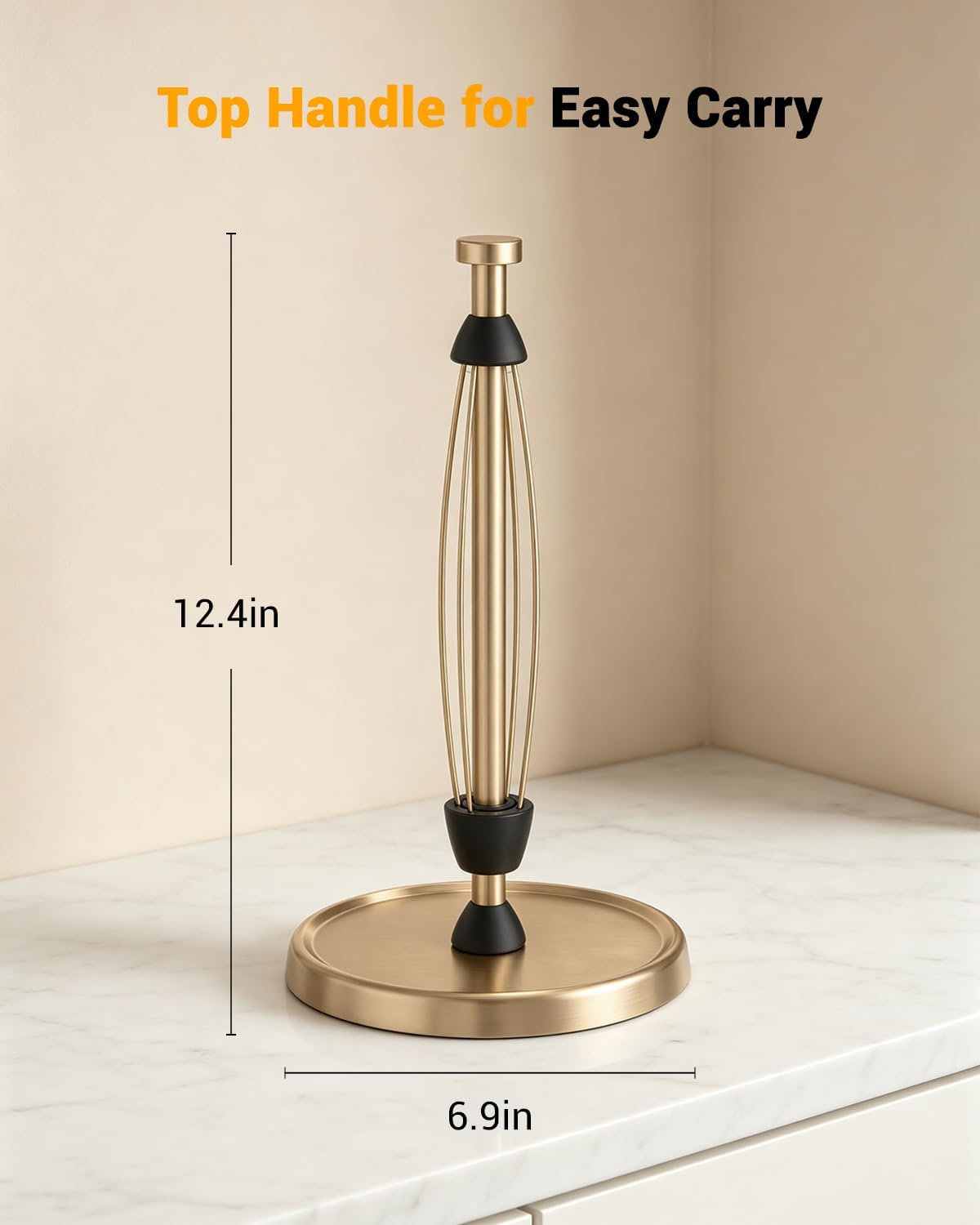 Paper Towel Holder Countertop, Gold Kitchen Accessories Decor, Stainless Steel, Weighted Base, Warm Gold, Paper Towel