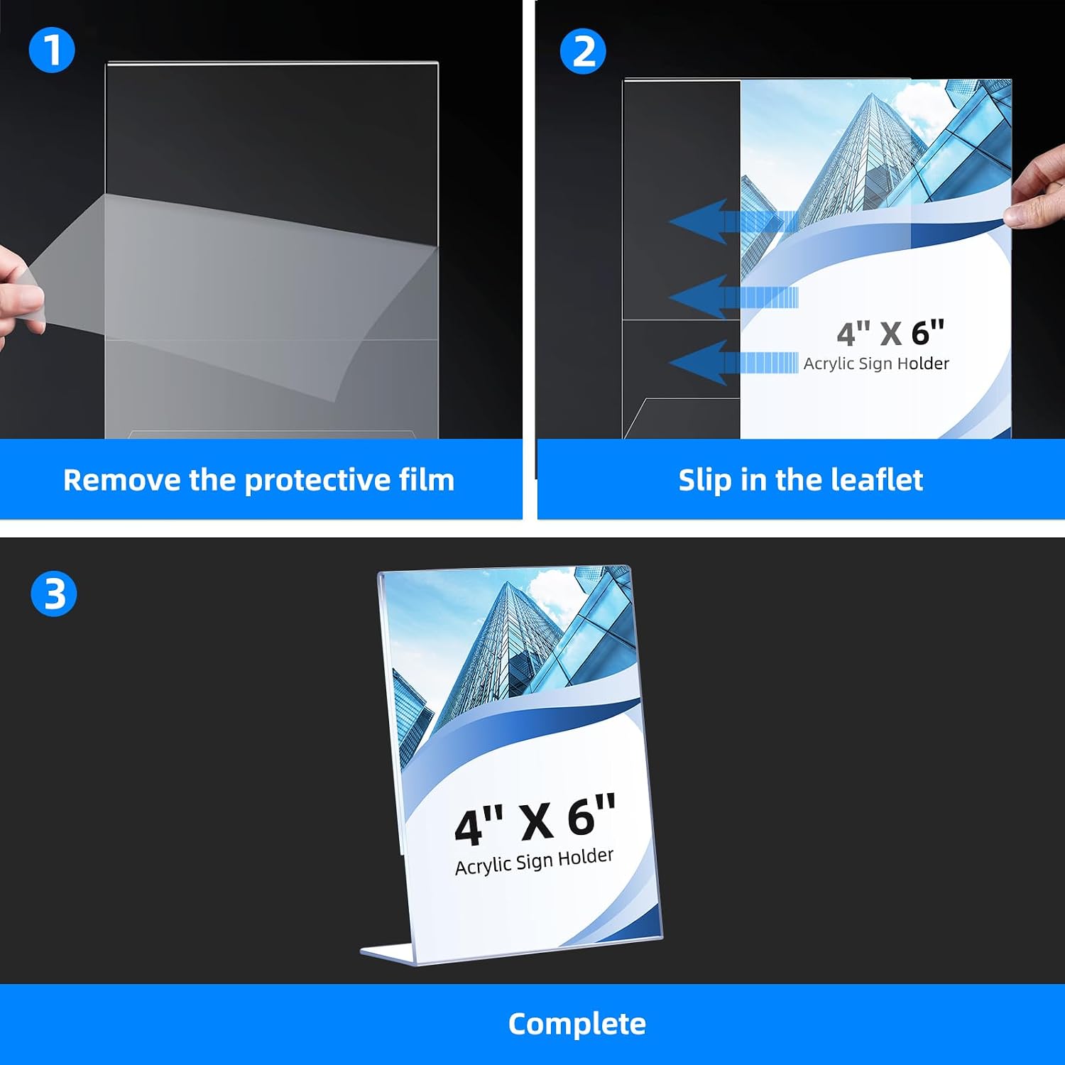 Slanted Back Acrylic Sign Holders for Business & Store / 4 x 6 / Vertical / Set of 12