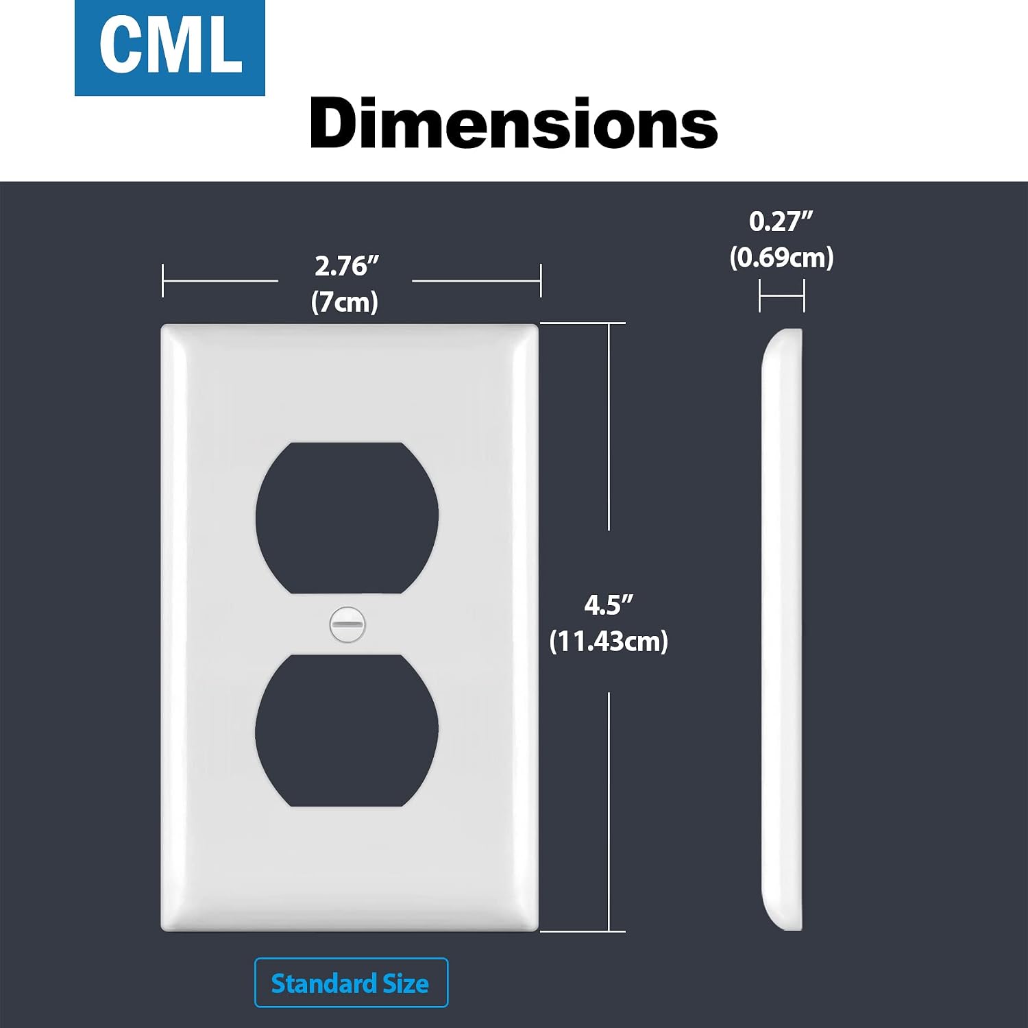 CML Duplex Outlet Covers, 50 Pack Electrical Outlet Wall Plate, 1-Gang Switch Plates, Dual Receptacle Faceplate