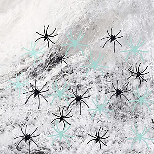 300 Sqft Halloween Spider Web Decorations, with 10 Glow and 10 Black Fake Spiders, Halloween Decorations Outdoor Large Stretch Spider Web Cobwebs Indoor (300 sqft Web+20 Spider)