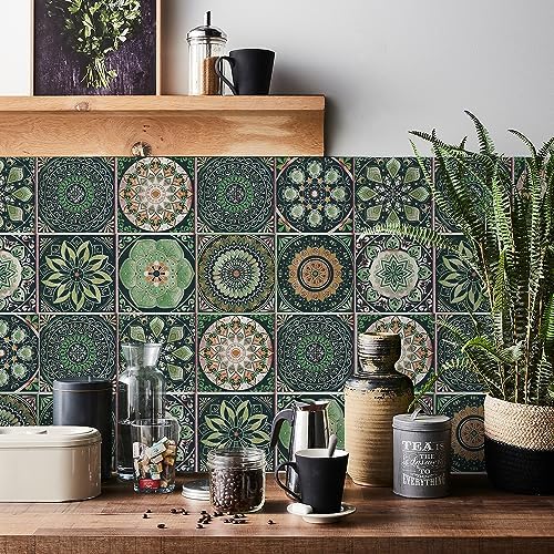 Vinyl Tile Decals / 6 x 6 / Multi Color / Green / Set of 12