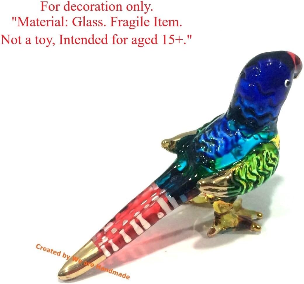 Handmade Mini Blown Glass 2" Parrot Bird Fantasy Figurine Art / Blue