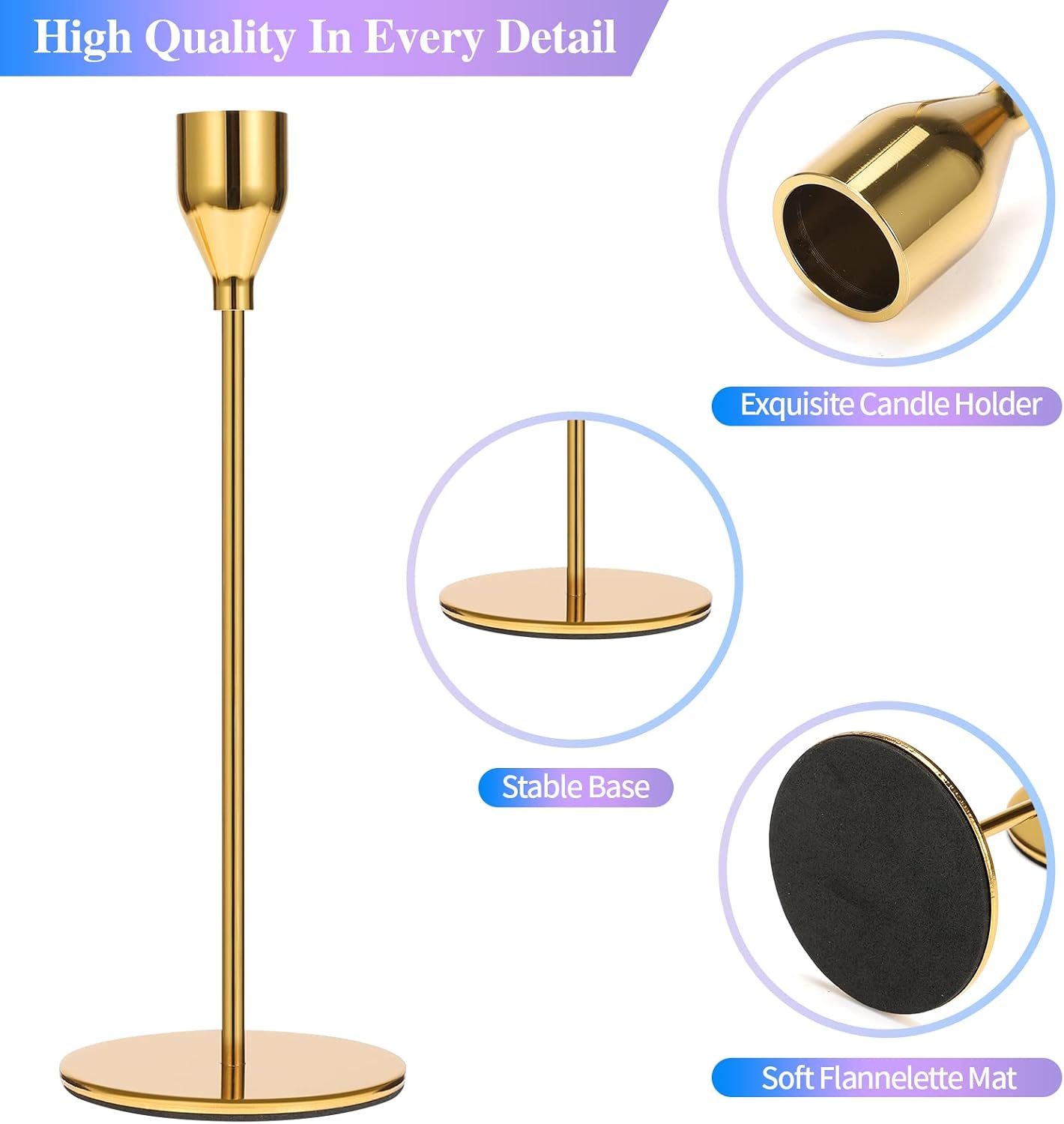 Set of 6 Gold Candlestick Holders Taper Candle Holders Candle Holders Decorative Candlestick Holder for Home Decor