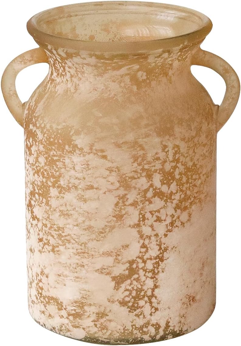 Glass Flower Vase / White Brown / 8 Inch