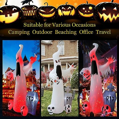 HOPOCO 12 FT Halloween Inflatables Outdoor Decorations Ghost with 3 Skulls
