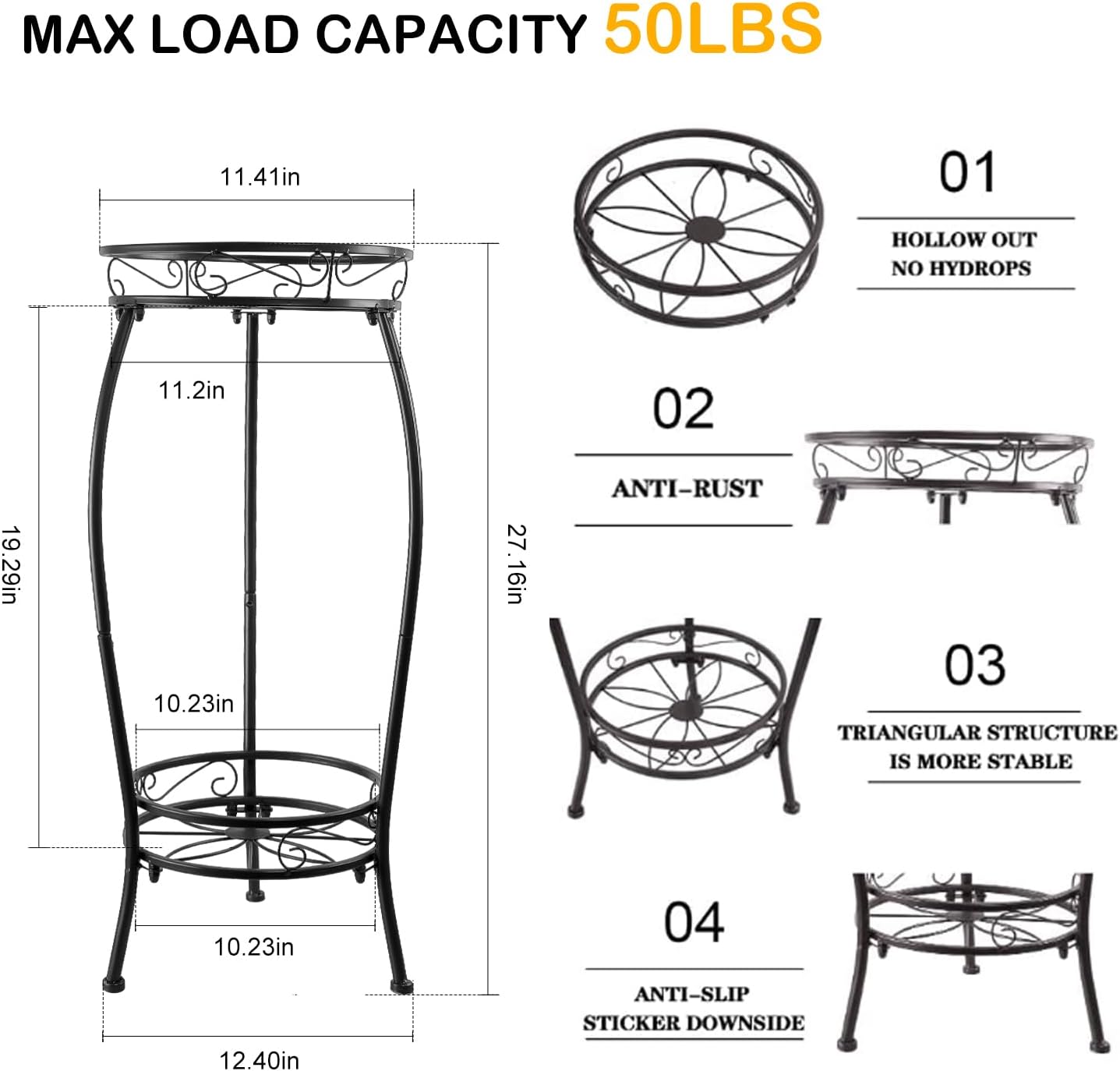 Plant Stand Indoor Outdoor 27.1'', 2 Tier Tall Metal Plant Stands, Heavy Duty Rustproof Corner Flower Potted Rack for