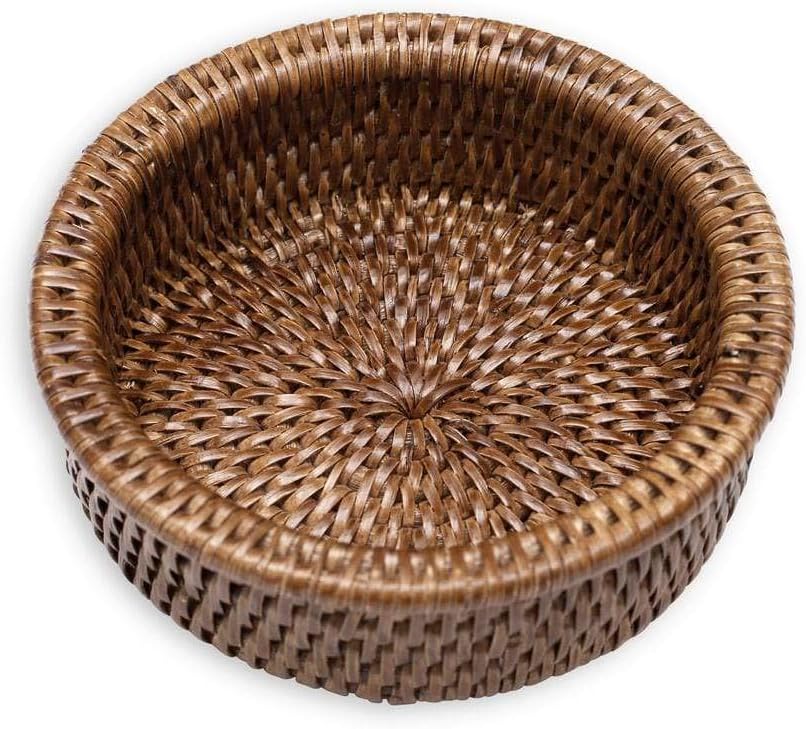 Rattan Wine Bottle Coasters in Dark Brown / Natural / Set of 4
