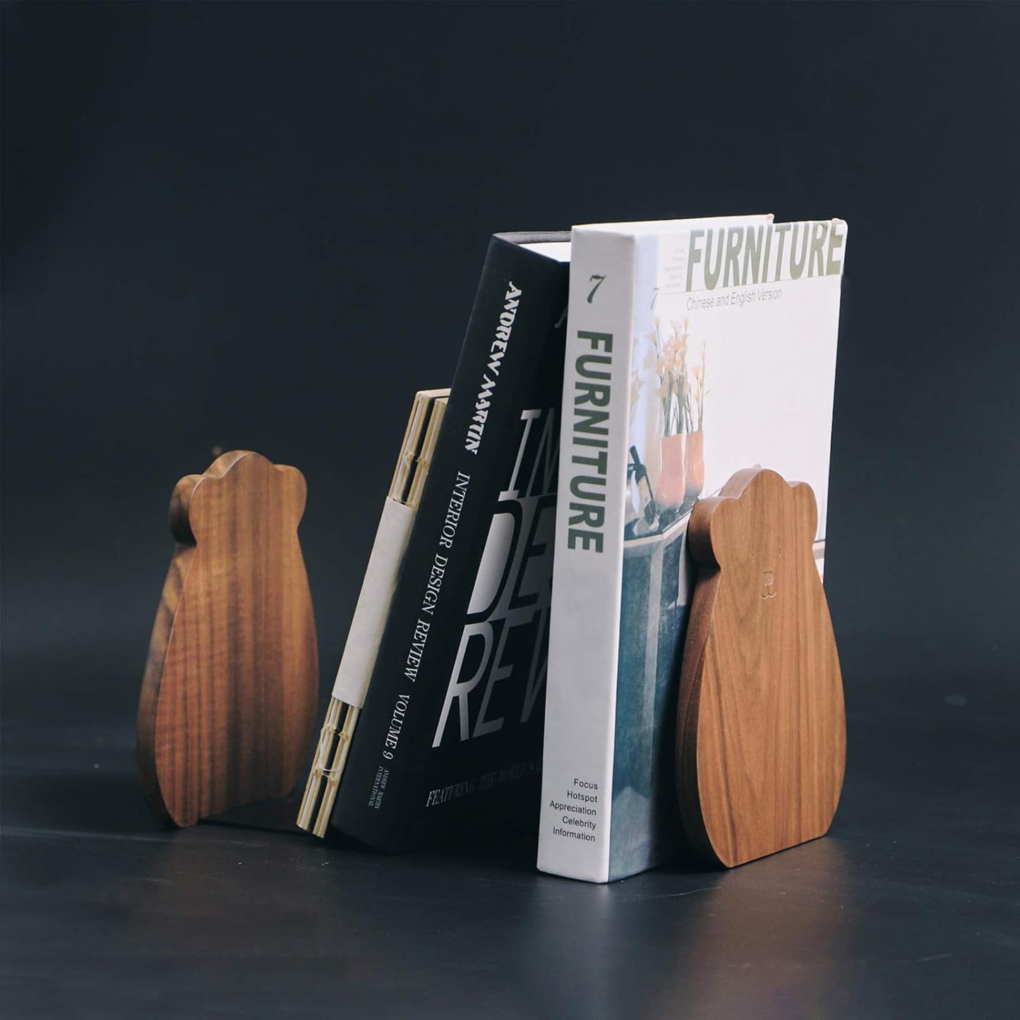 Non-Skip Wooden Bookends / Walnut 1 Pair