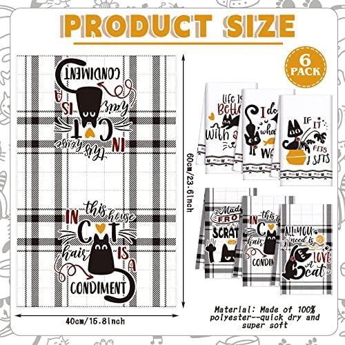 Redbaker 6 Pcs Black Cat Theme Kitchen Towels Funny Dish Towel