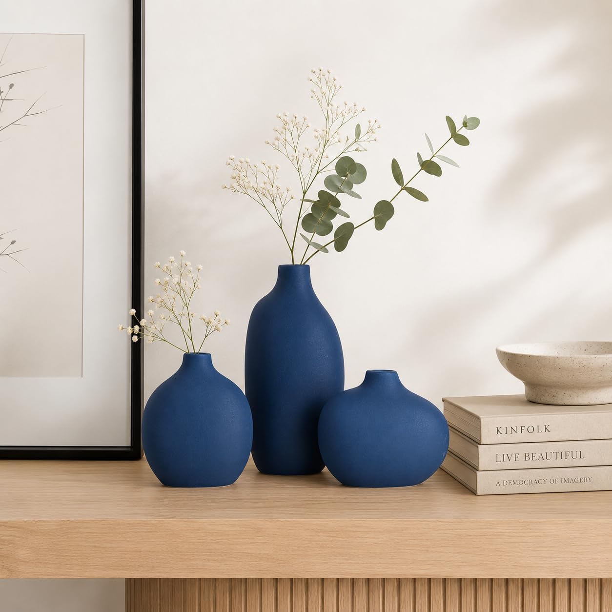 Small Navy Ceramic Vase / Blue / Set of 3