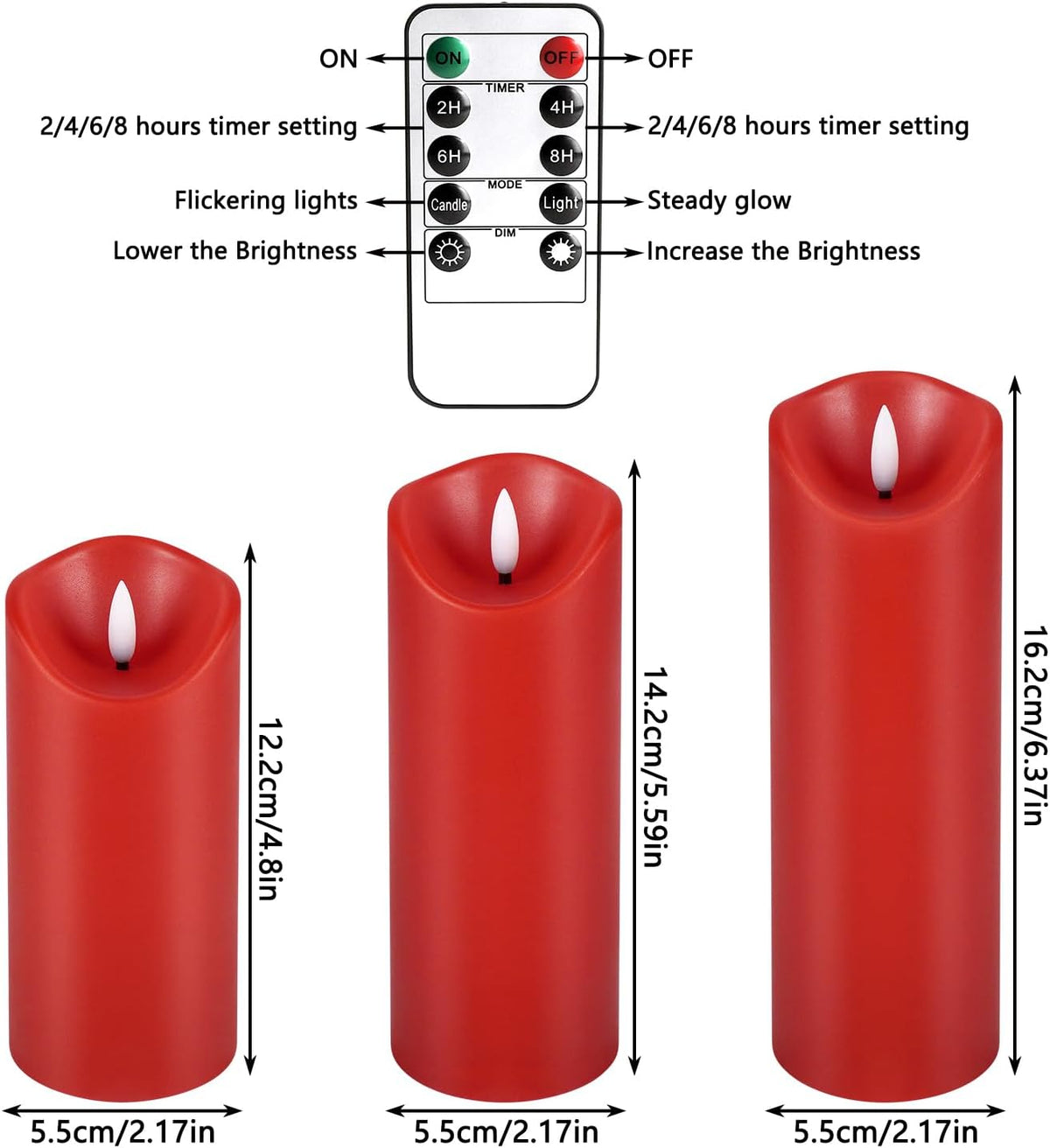 24-Pack Red Flameless LED Candles with Remote - Realistic Flickering Battery - Operated Pillar Candles forValentine's
