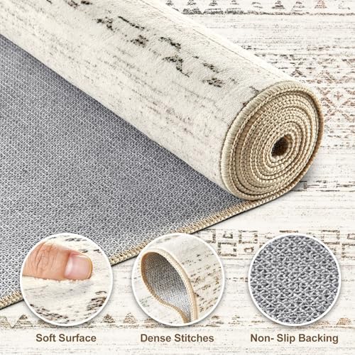 Nakagishi Area Rug 6x9 Living Room: Washable Boho Large Neutral Soft Farmhouse Rugs Stain Resistant Modern Indoor Floor