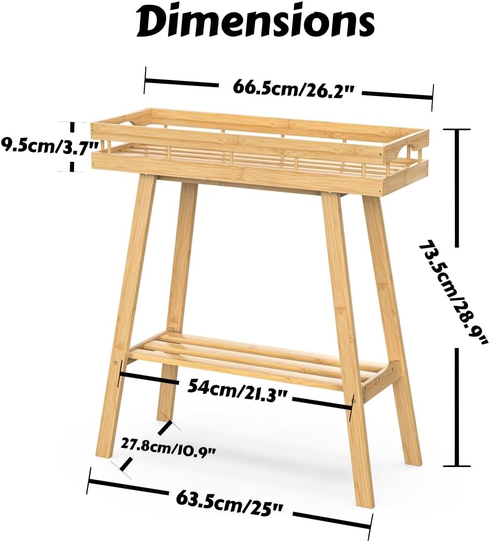 BAMBANG Bamboo Plant Stand Indoor, 2 Tier Small Plant Table, Tall Plant Stand for Indoor Plants, Window Sill Plant