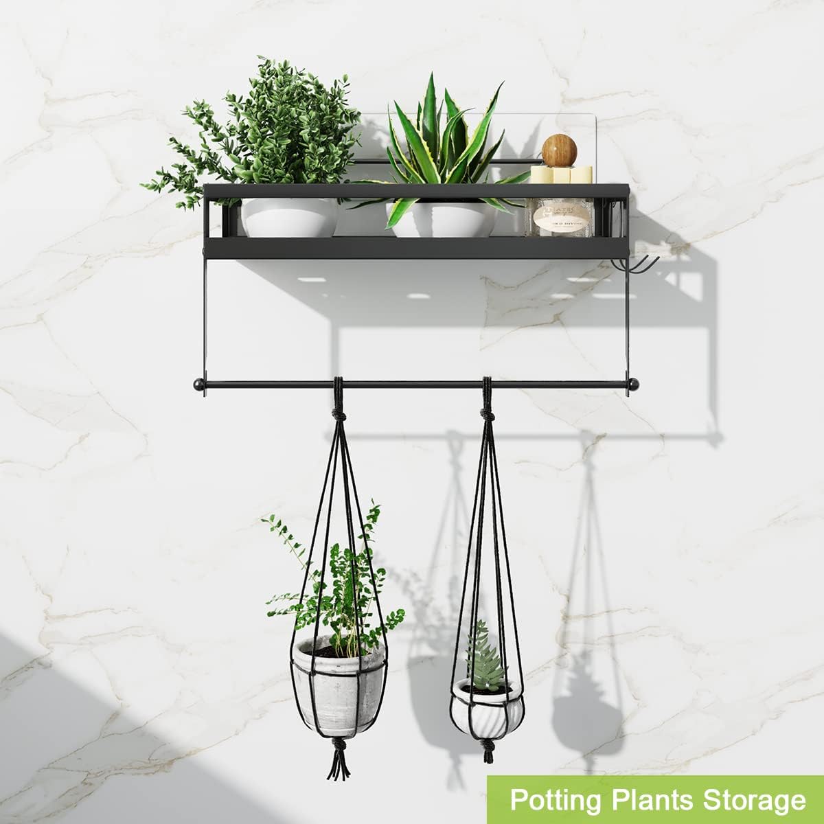 Paper Towel Holder with Shelf, Adhesive No Drill Heavy Duty | SS304 2-in-1 rack & basket, rustproof matte black.