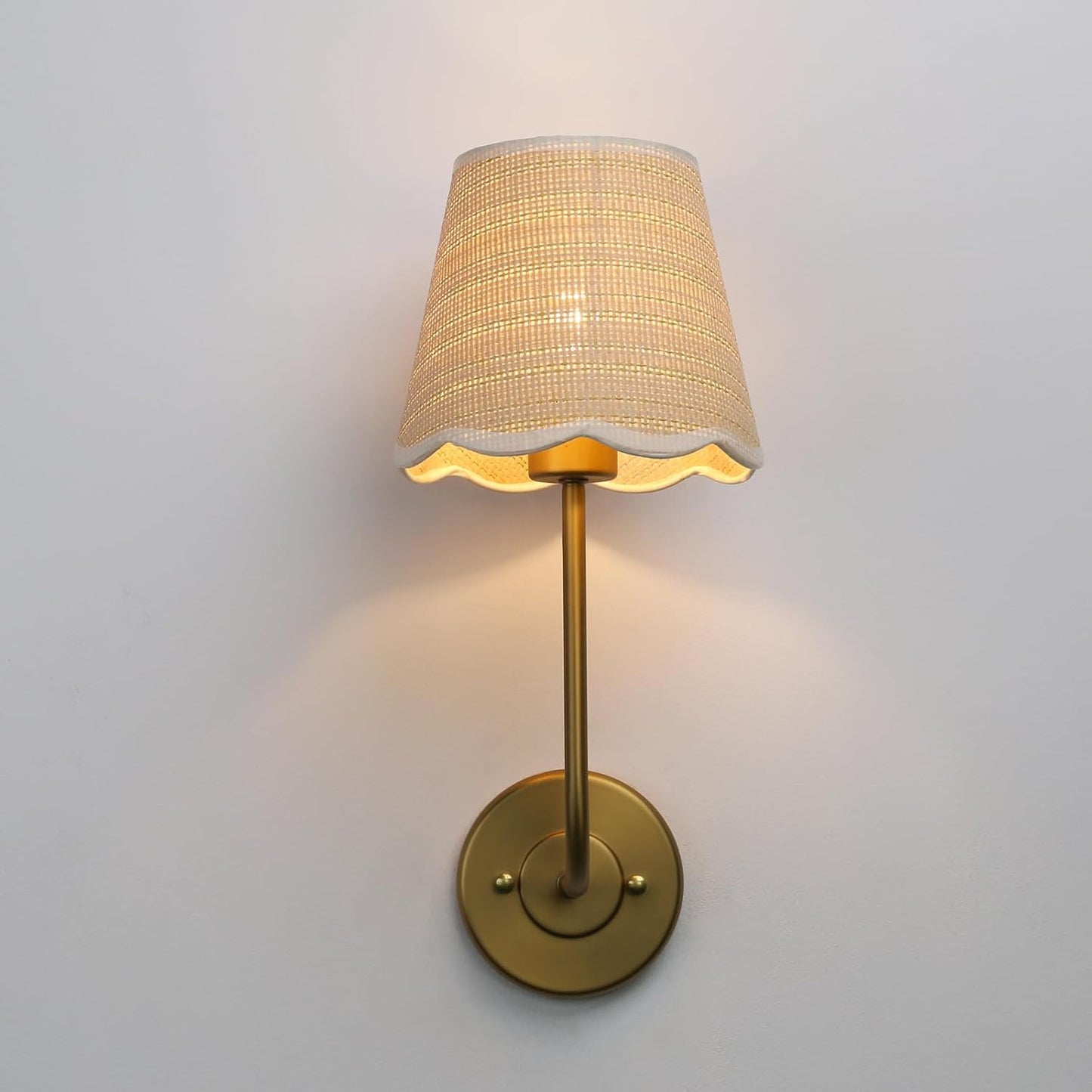 Hardwired Bathroom Vanity Lights Curved Arm / Brass-rattan / Woven Rattan / Set of 2