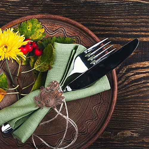 Halatool Thanksgiving Bronze Turkey Napkin Rings Set of 6, Funny Metal Festival Napkin Holders for Thanksgiving Weddings Holidays Gathering Dinner Party Decorations
