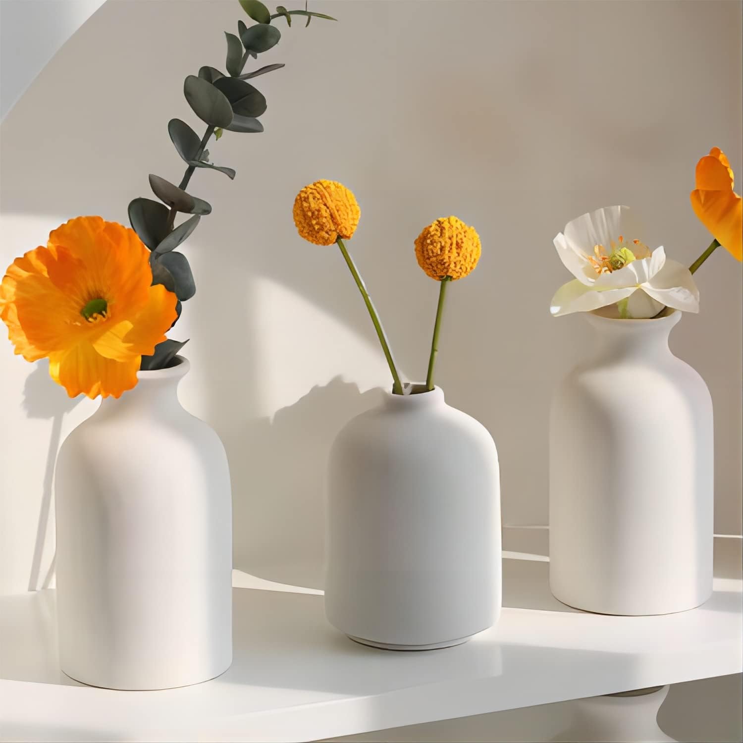White Ceramic vase Set-3 Small Flower vases for Decor / 3set-white