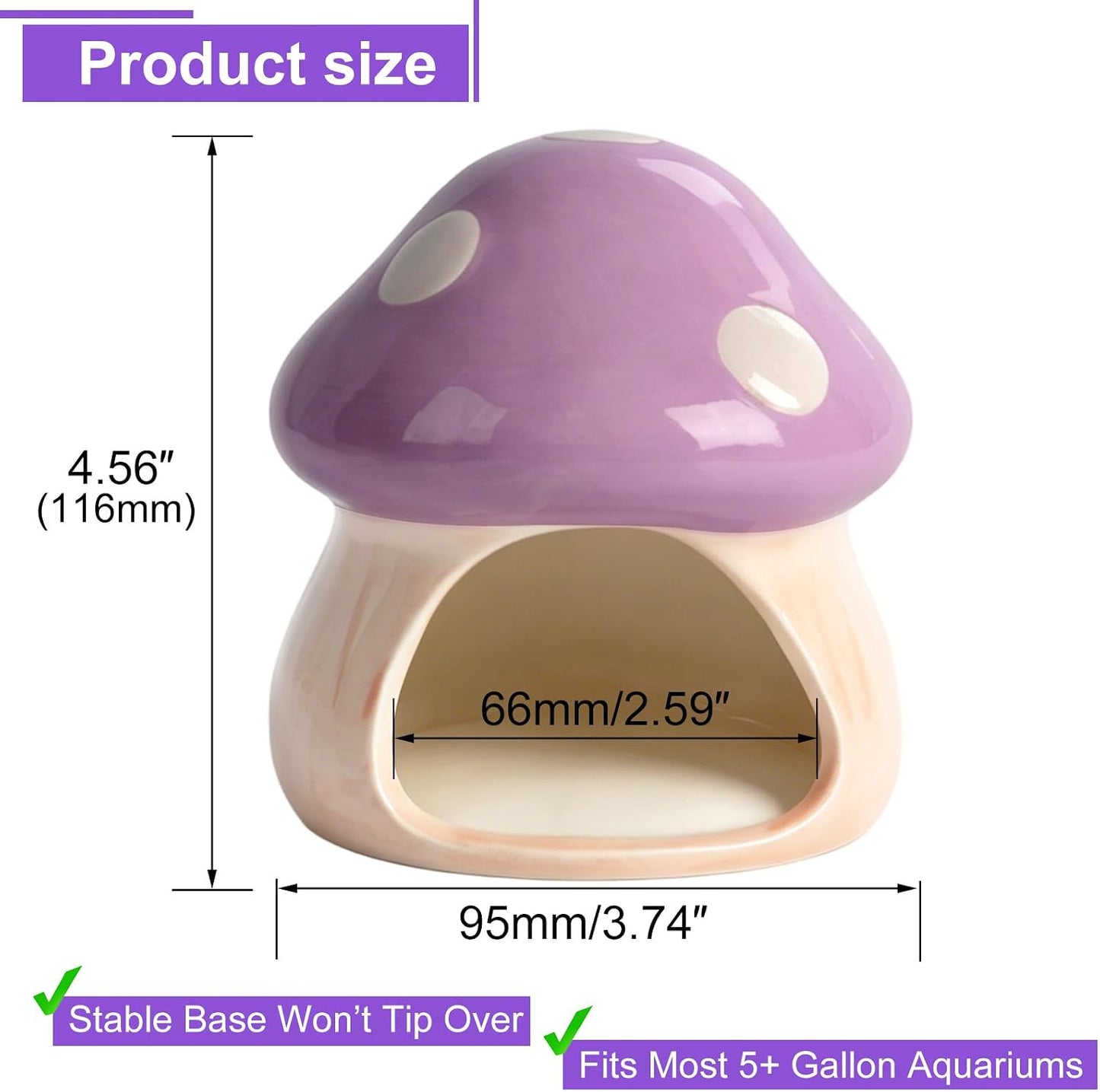 Ceramic Betta Fish Tank Accessories Decor Mushroom House Aquarium Decoration Hideout Cave / Purple